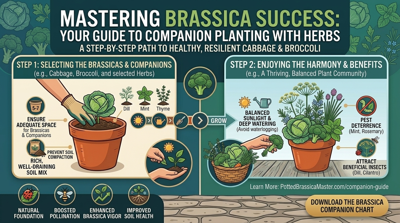 What are the best companion herbs to plant next to brassicas like cabbage and broccoli?