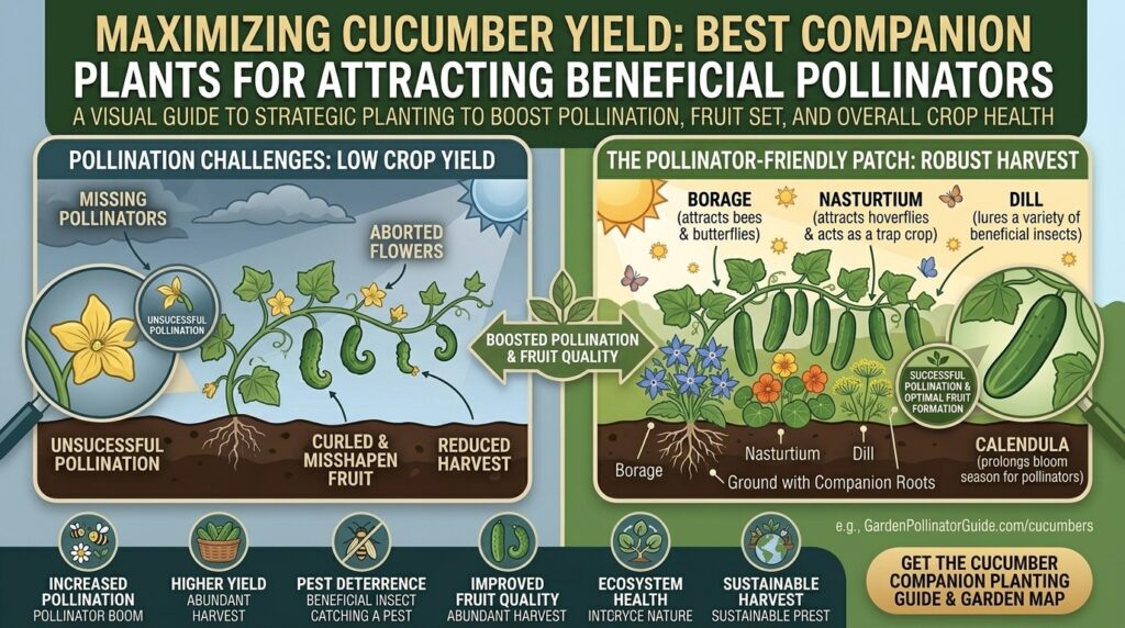 What are the best companion plants to attract beneficial pollinators to your cucumber patches?