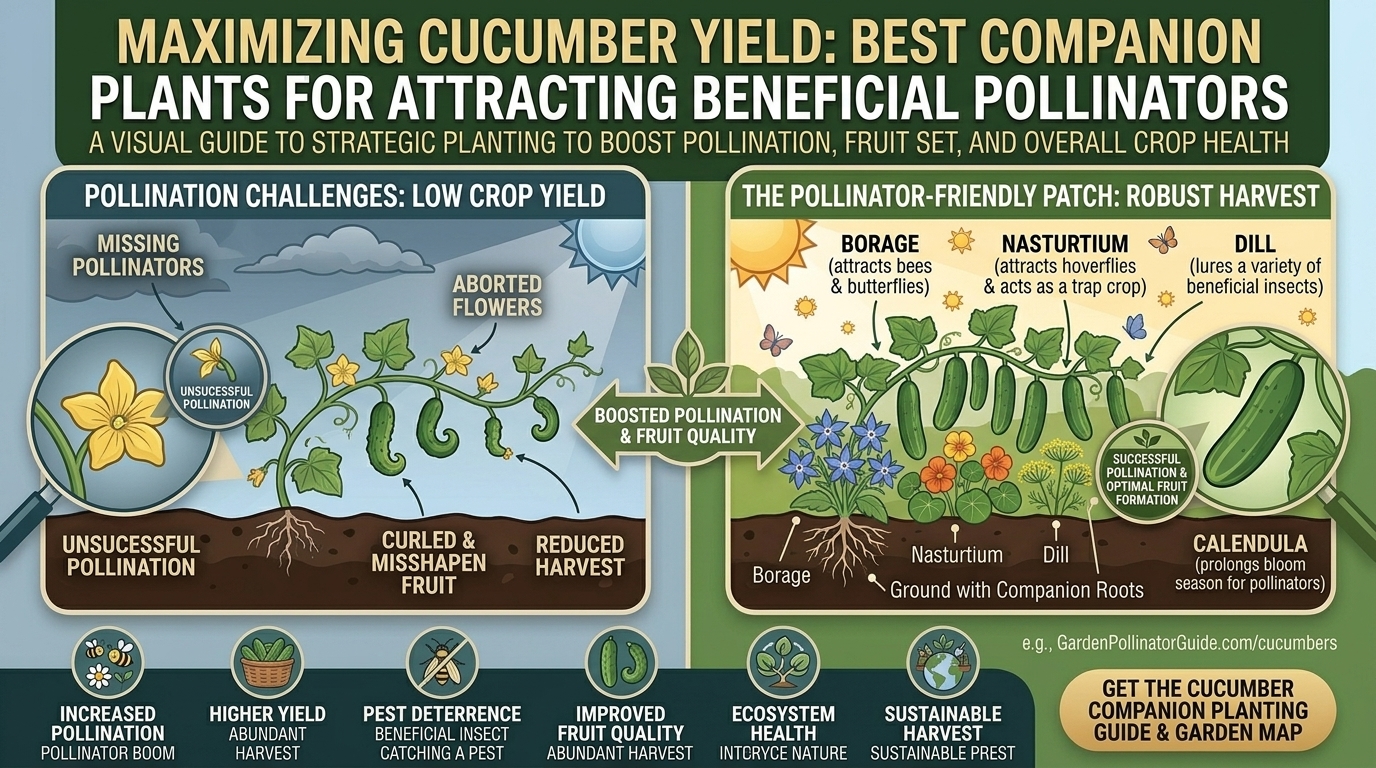 What are the best companion plants to attract beneficial pollinators to your cucumber patches?