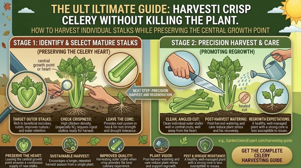 How to harvest crisp celery stalks without killing the central growth point of the plant.
