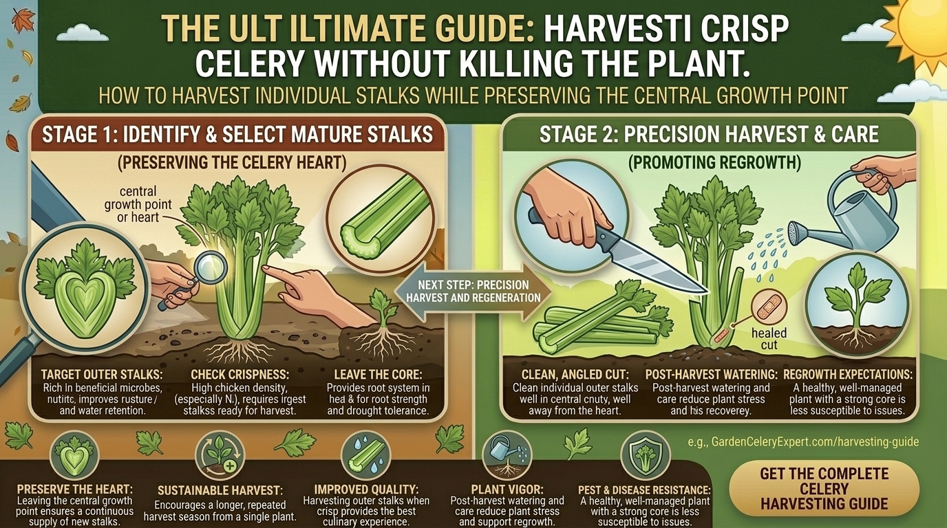 How to harvest crisp celery stalks without killing the central growth point of the plant.