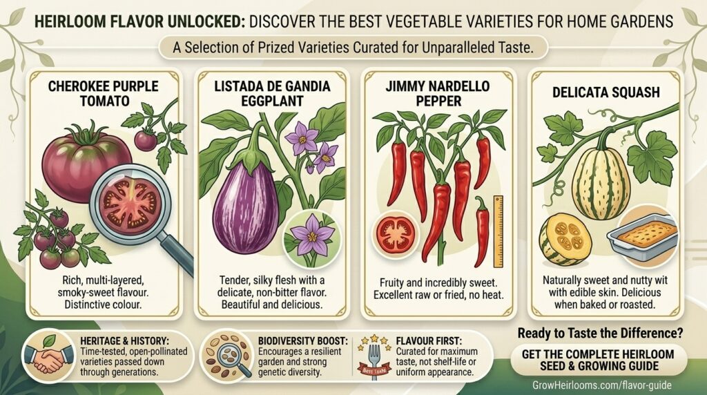 What are the best heirloom vegetable varieties to grow for superior flavor in home gardens?