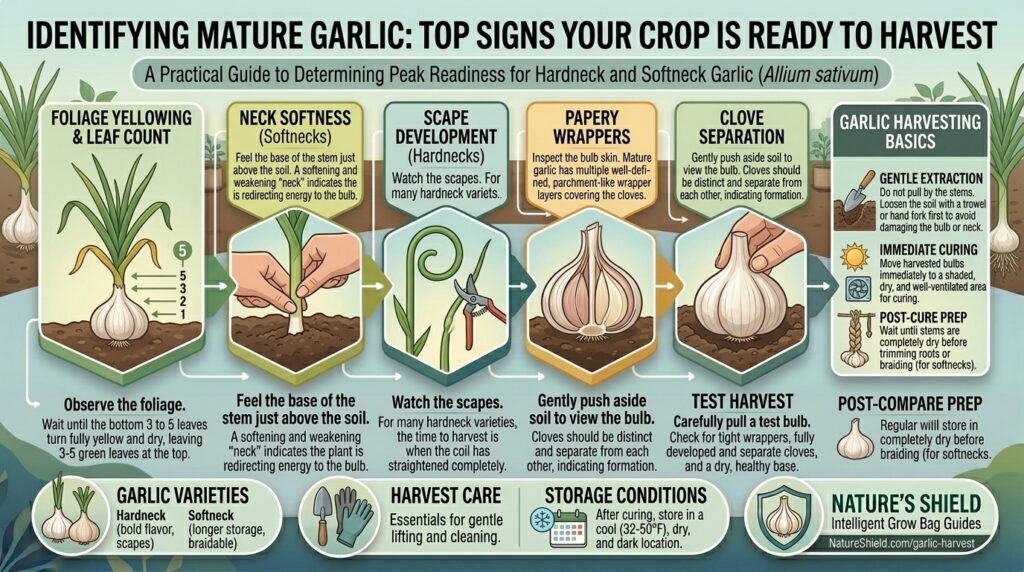 What are the top signs that your home-grown garlic crop is ready to be harvested?