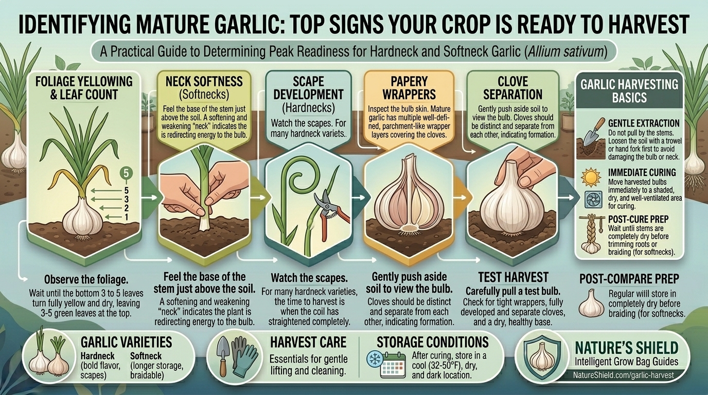 What are the top signs that your home-grown garlic crop is ready to be harvested?