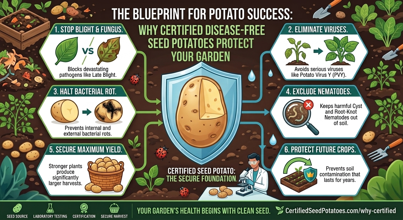 Why planting certified disease-free seed potatoes protects your home garden from crop failure.