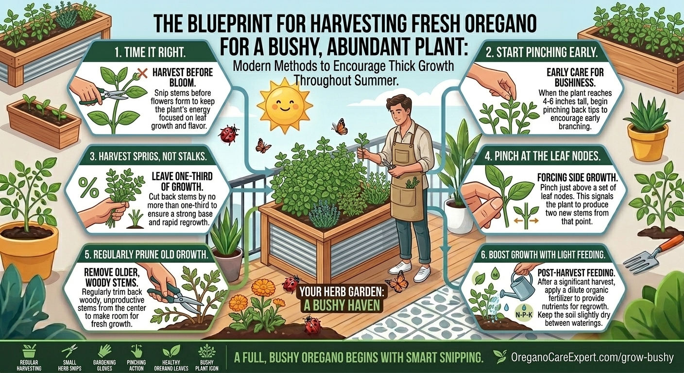 How to harvest fresh oregano sprigs to encourage thick, bushy growth throughout summer.