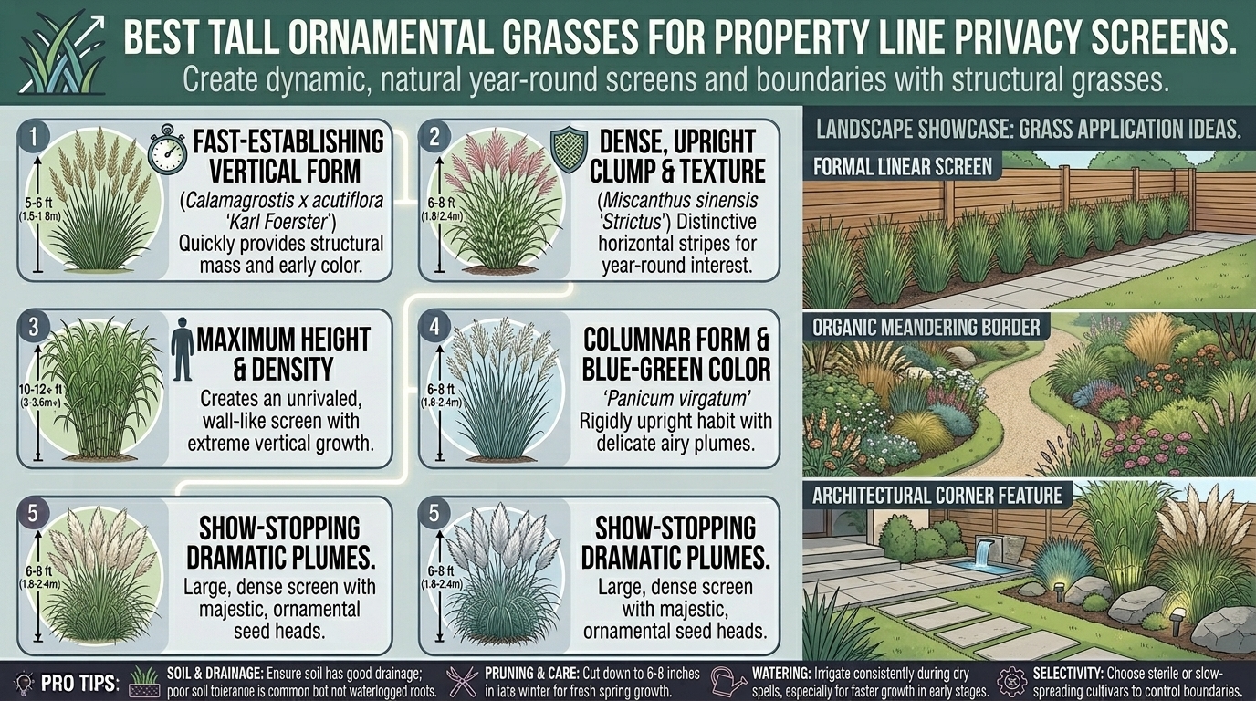 What are the best tall ornamental grasses to create privacy screens along your property line.
