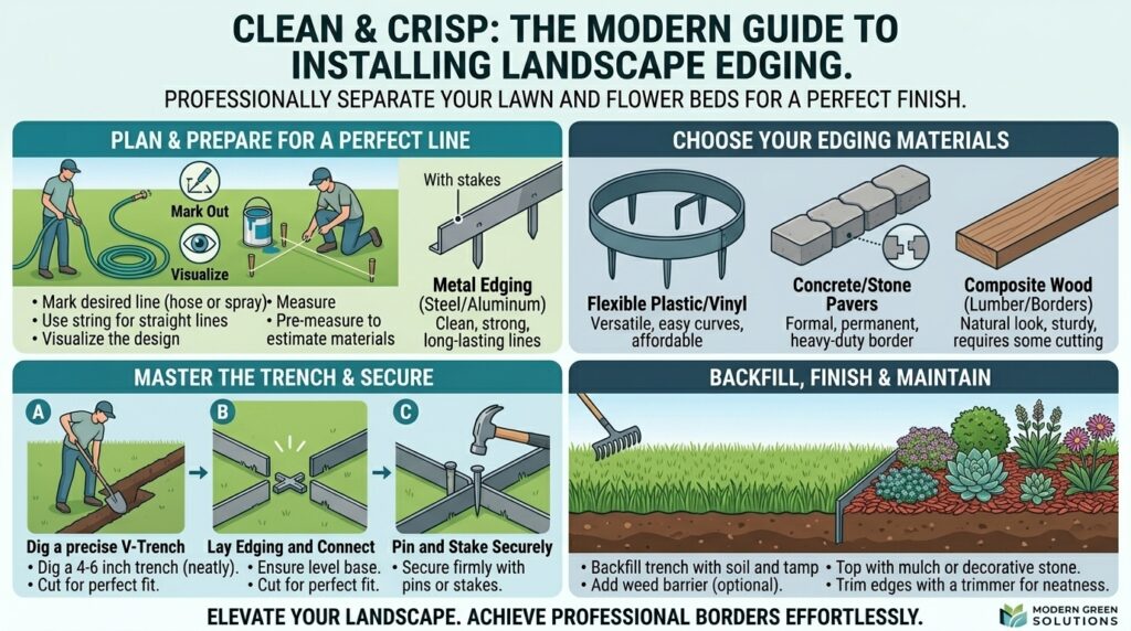 How to install landscape edging cleanly to separate your lawn from flower bed borders.