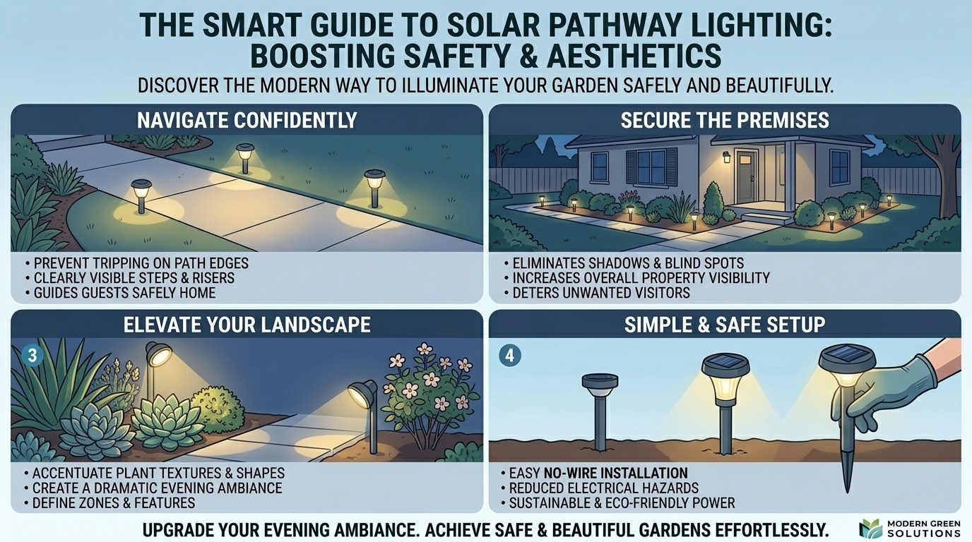 Why adding solar-powered pathway lights enhances nighttime safety and garden aesthetics safely.