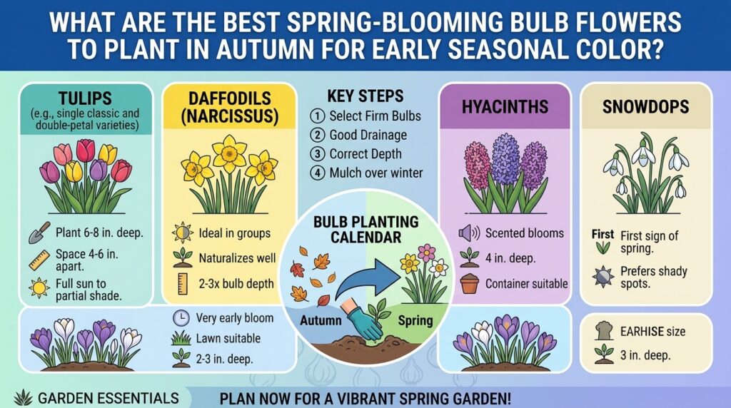 What are the best spring-blooming bulb flowers to plant in autumn for early seasonal color.