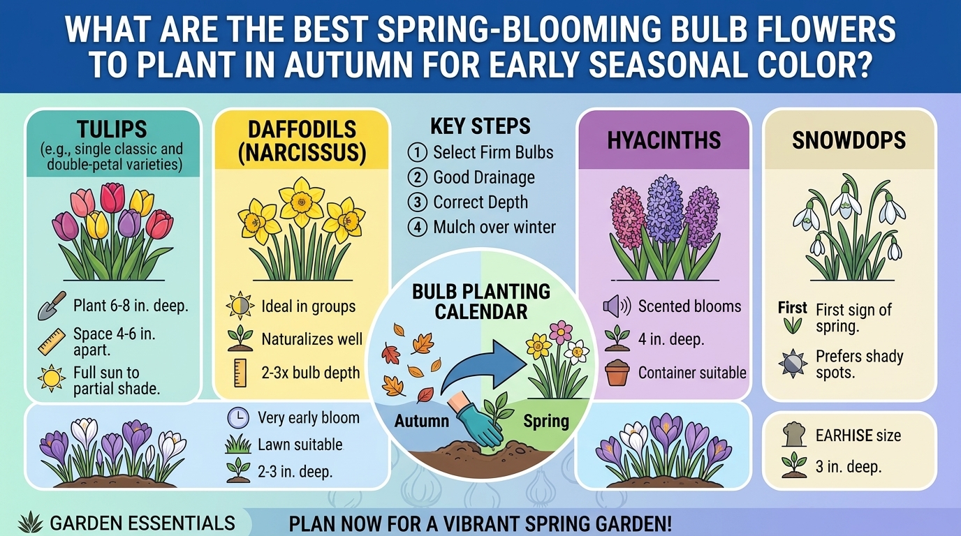 What are the best spring-blooming bulb flowers to plant in autumn for early seasonal color.