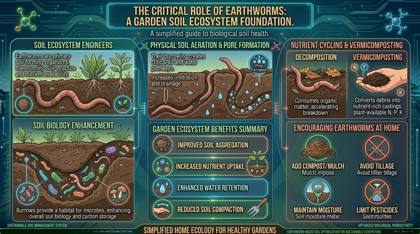Why earthworms are the most necessary biological base creatures for maintaining healthy garden soil ecosystems.