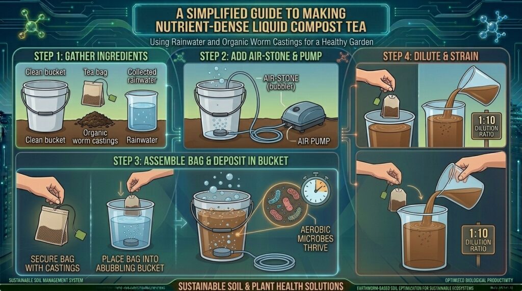 How to make your own nutrient-dense liquid compost tea using rainwater and organic worm castings.