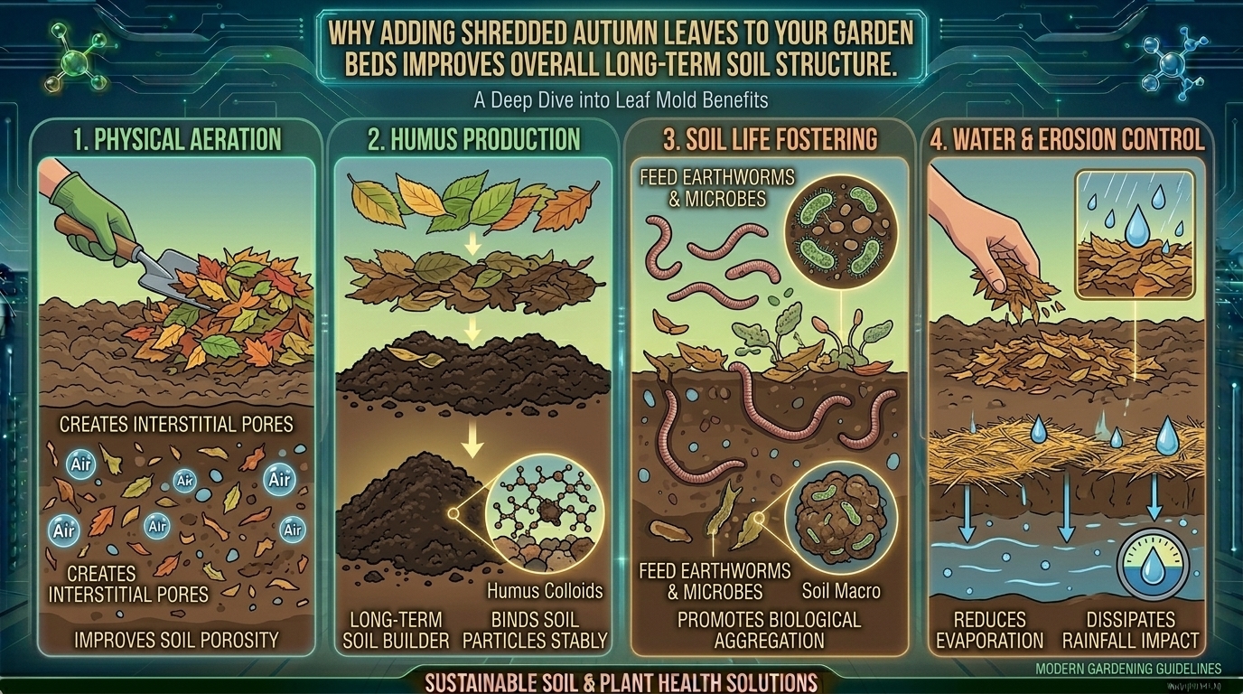 Why adding shredded autumn leaves to your garden beds improves overall long-term soil structure