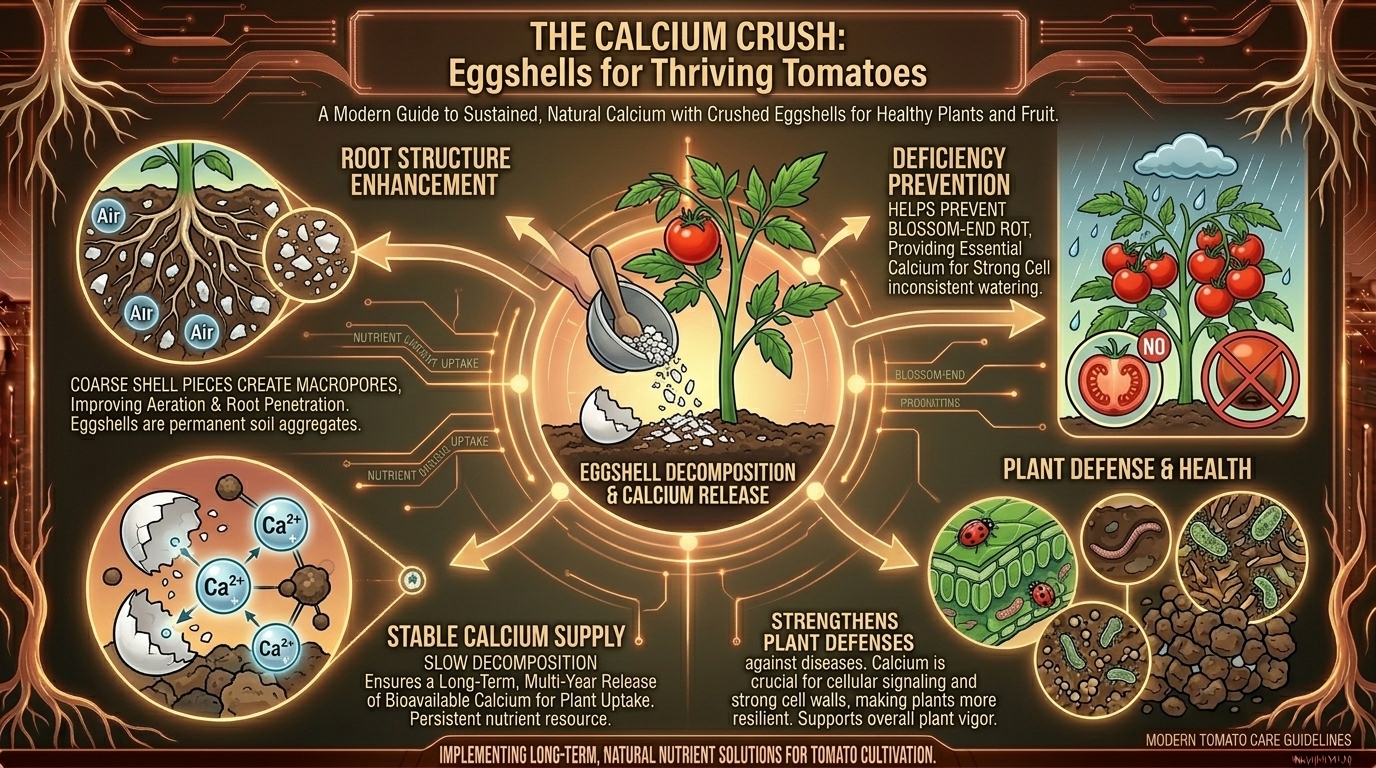Can you use crushed eggshells as a permanent natural calcium source for growing healthy tomatoes?