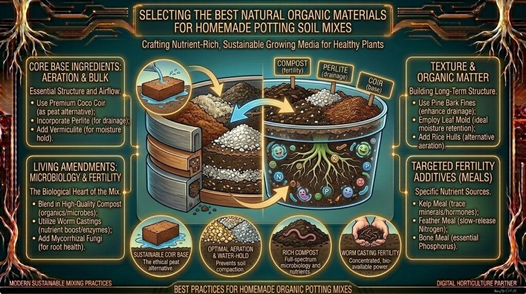 What are the best natural organic materials to use when making homemade potting soil mixes?