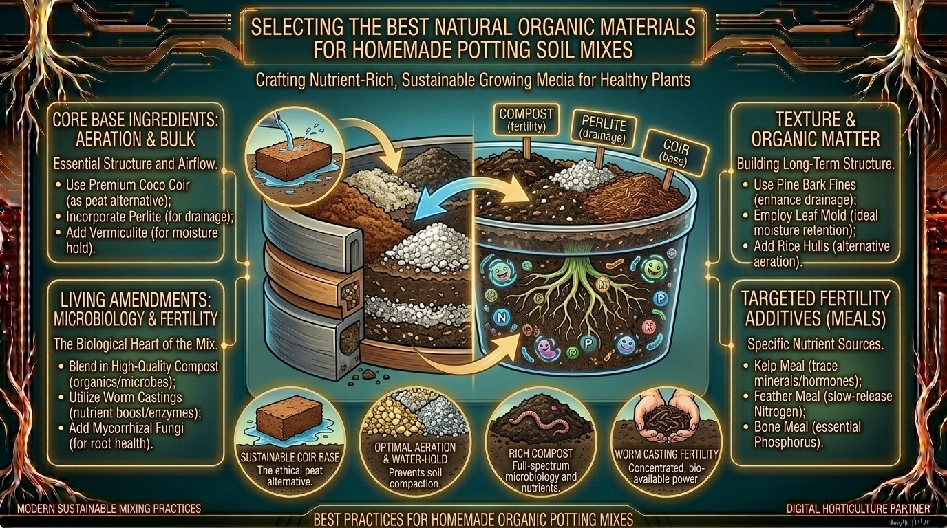 What are the best natural organic materials to use when making homemade potting soil mixes?