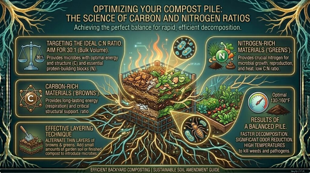 How to balance carbon and nitrogen ratios when managing a backyard compost pile efficiently.