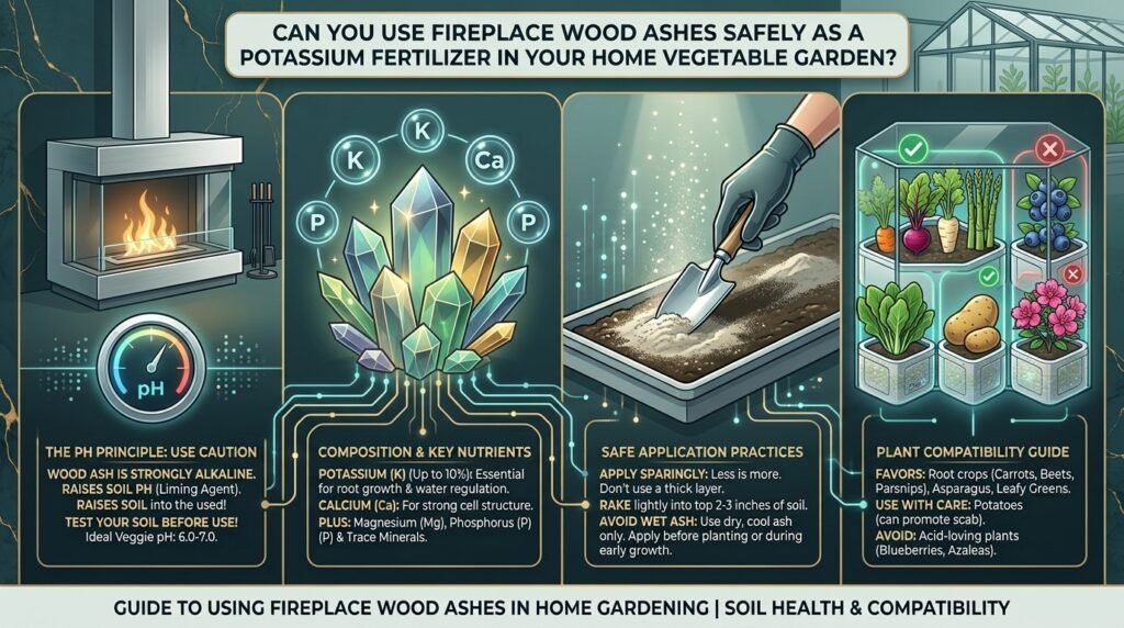 Can you use fireplace wood ashes safely as a potassium fertilizer in your home vegetable garden?