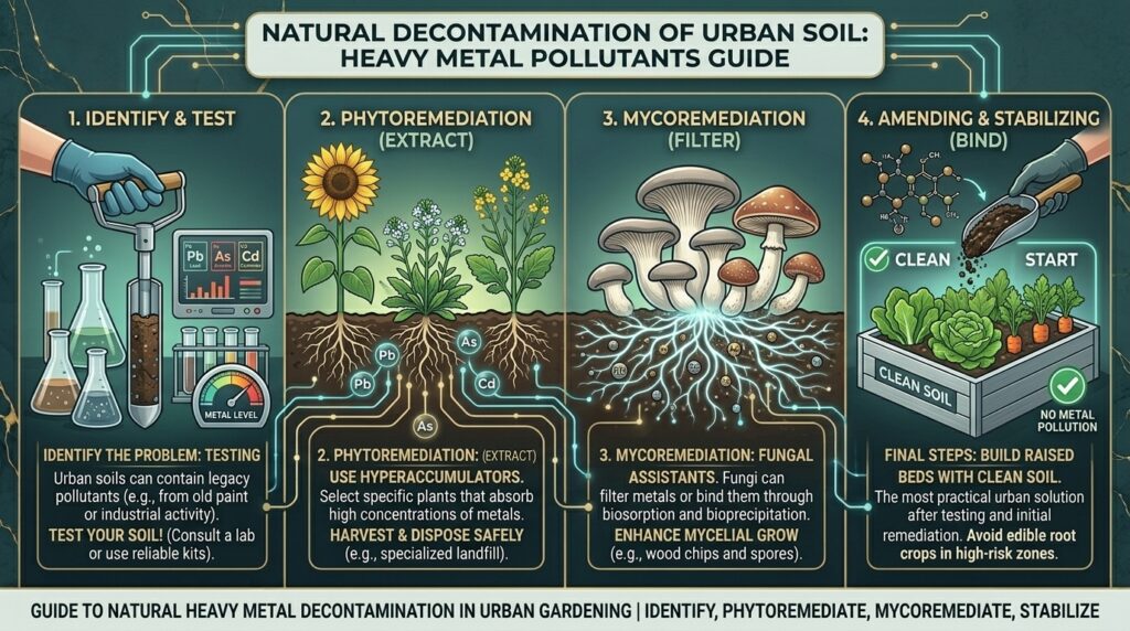 How to naturally decontaminate urban garden soil that may contain heavy metal pollutants.
