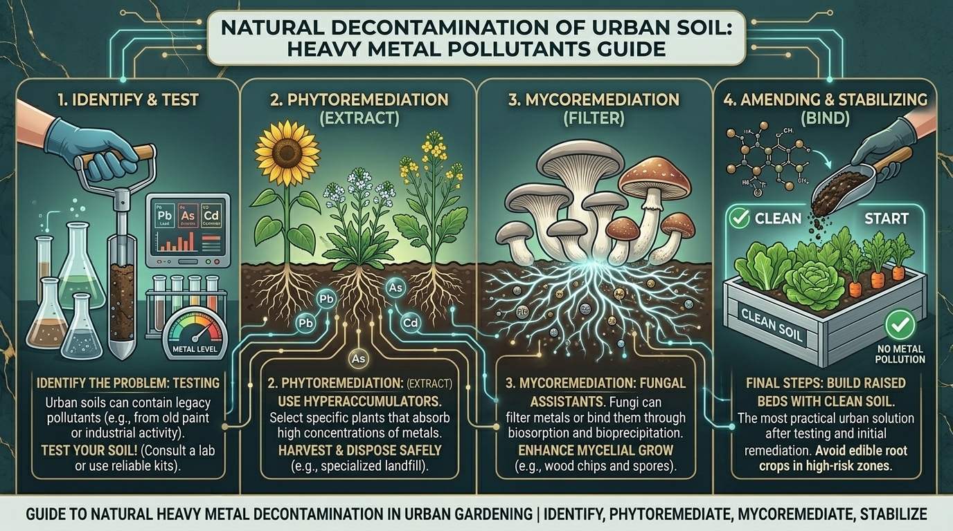 How to naturally decontaminate urban garden soil that may contain heavy metal pollutants.