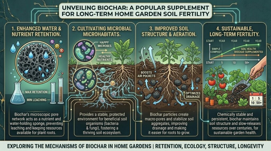 Why biochar is becoming a popular natural supplement for long-term home garden soil fertility.