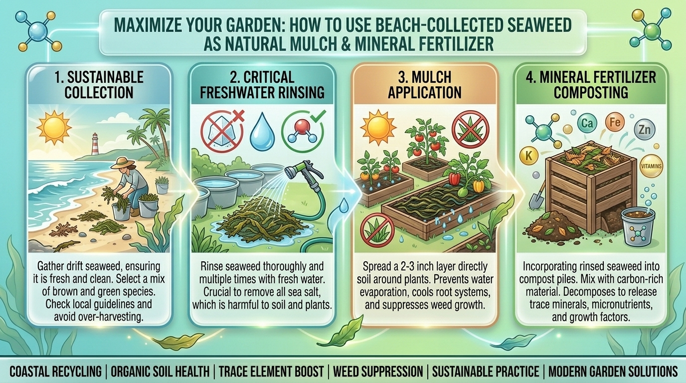How to use seaweed collected from the beach as a natural mulch and mineral fertilizer.