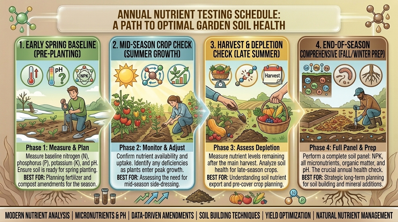 What is the best schedule for testing the nutrient levels of your home garden soil annually?