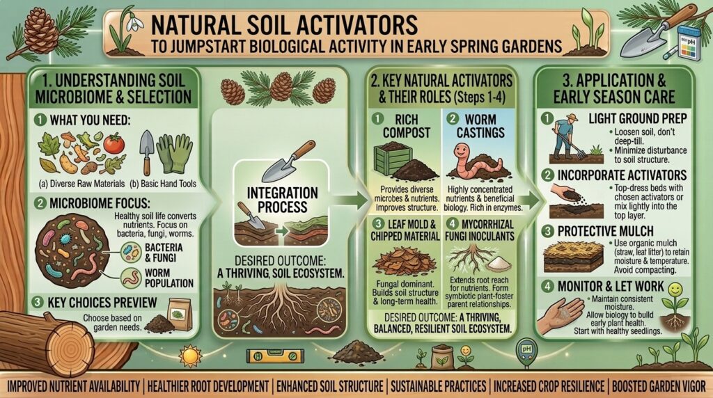 What are the best natural soil activators to jumpstart biological activity in early spring gardens?