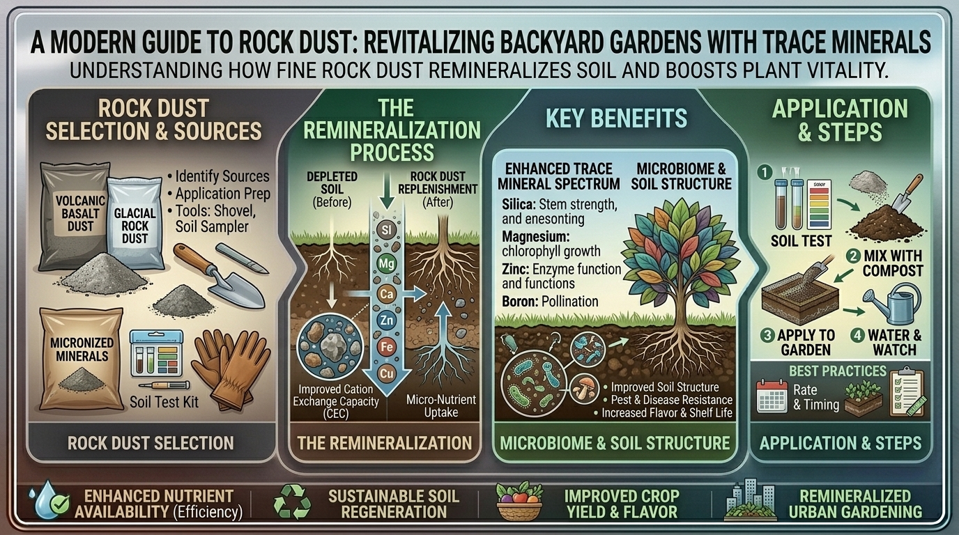 Why rock dust is an incredible natural source of trace minerals for depleted backyard gardens.