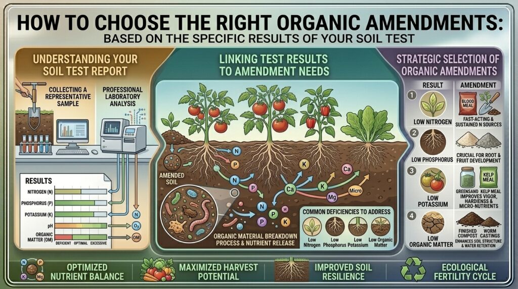 How to choose the right organic amendments based on the specific results of your soil test.