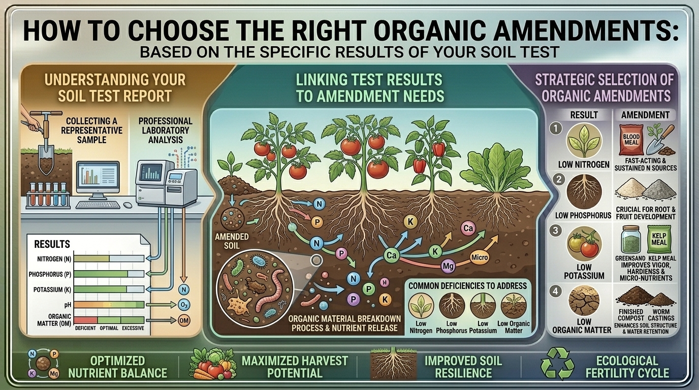 How to choose the right organic amendments based on the specific results of your soil test.