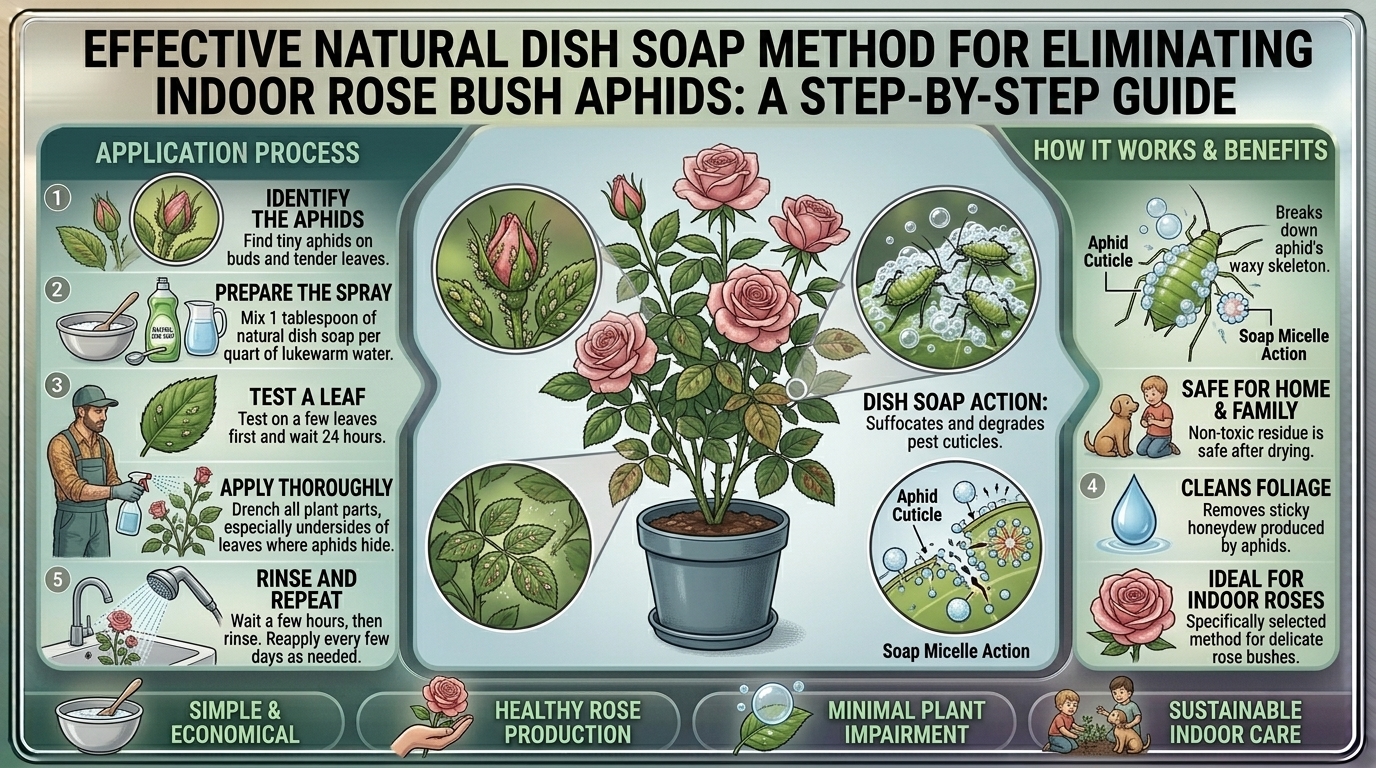How to get rid of pesky aphids on your indoor rose bushes using simple natural dish soap.
