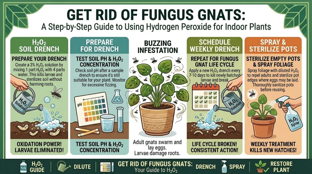 How to get rid of fungus gnats buzzing around your indoor potted plants using hydrogen peroxide.