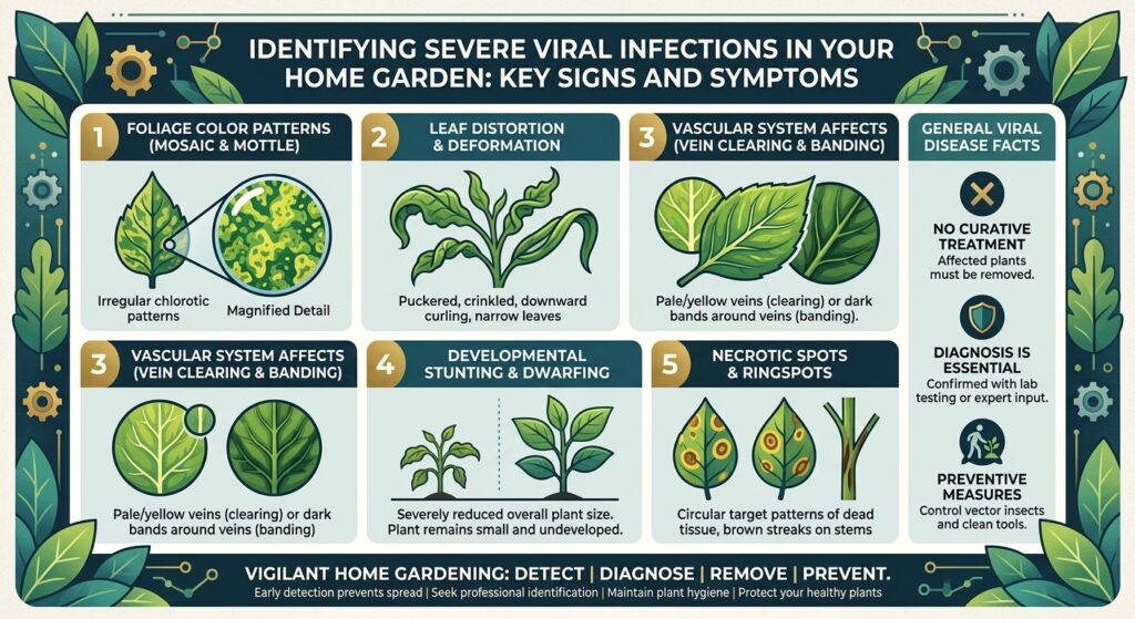 What are the signs that your home garden plants are suffering from a severe viral infection?