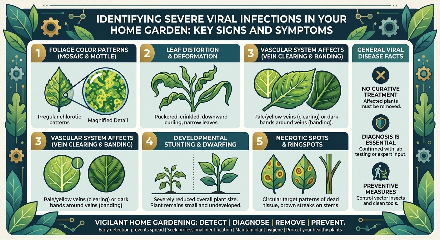 What are the signs that your home garden plants are suffering from a severe viral infection?