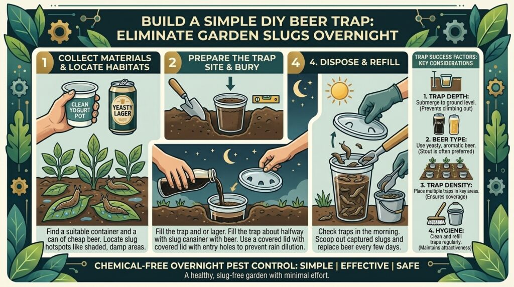 How to build a simple DIY beer trap to catch and eliminate destructive garden slugs overnight.