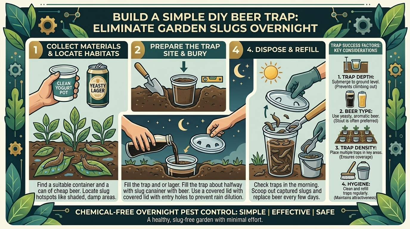 How to build a simple DIY beer trap to catch and eliminate destructive garden slugs overnight.