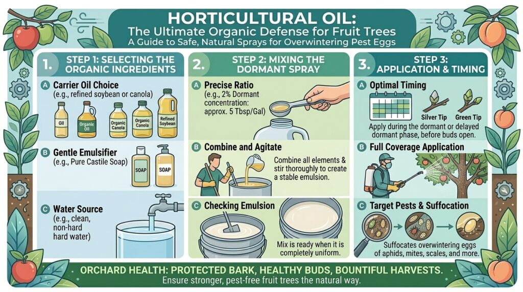 How to make an organic horticultural oil spray to suffocate overwintering insect eggs on fruit trees.