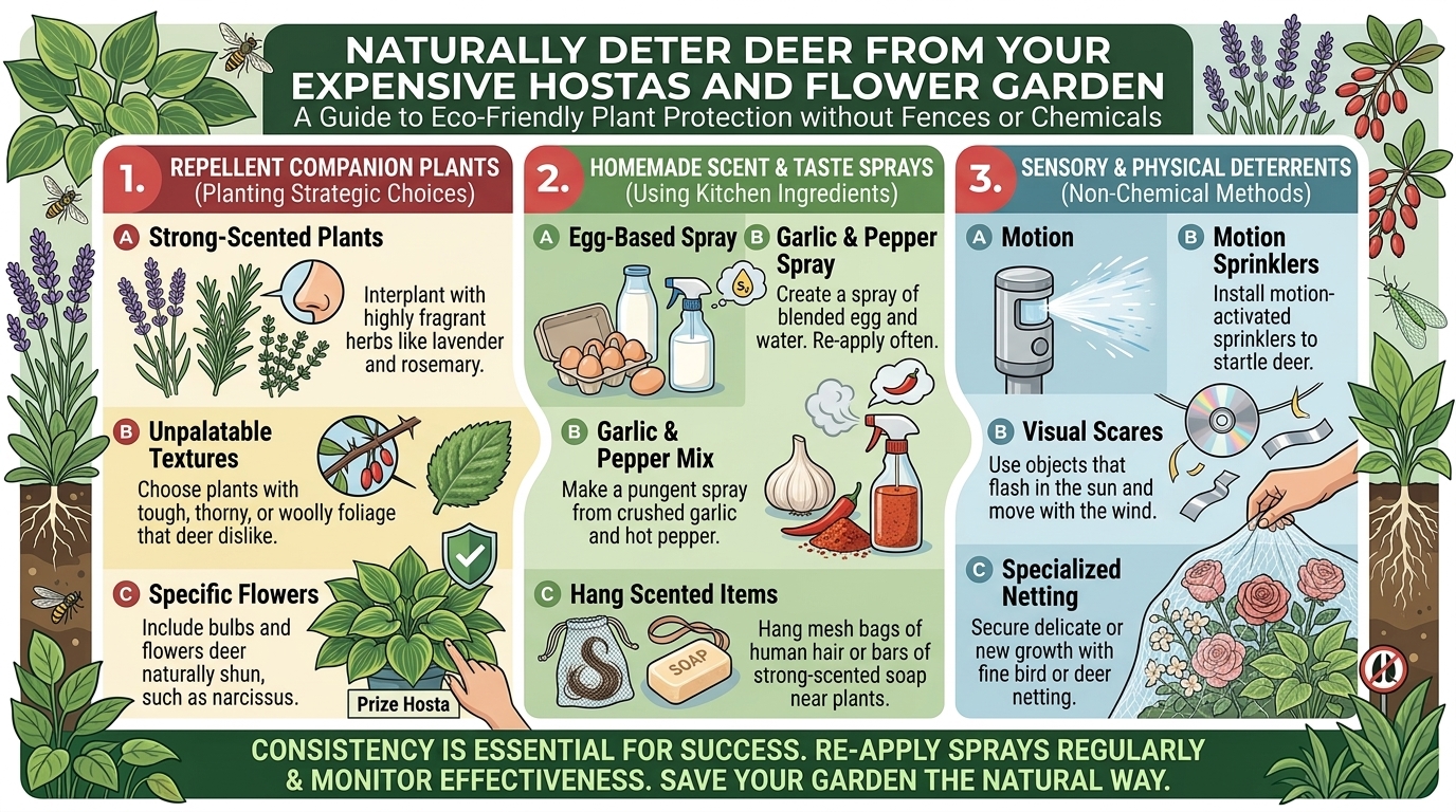 How to naturally deter deer from eating your expensive hostas and flower garden arrangements.