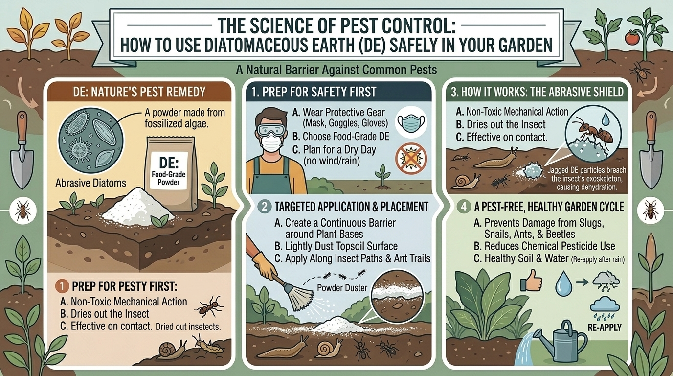 How to use diatomaceous earth safely around your home garden to stop crawling insects in tracks.