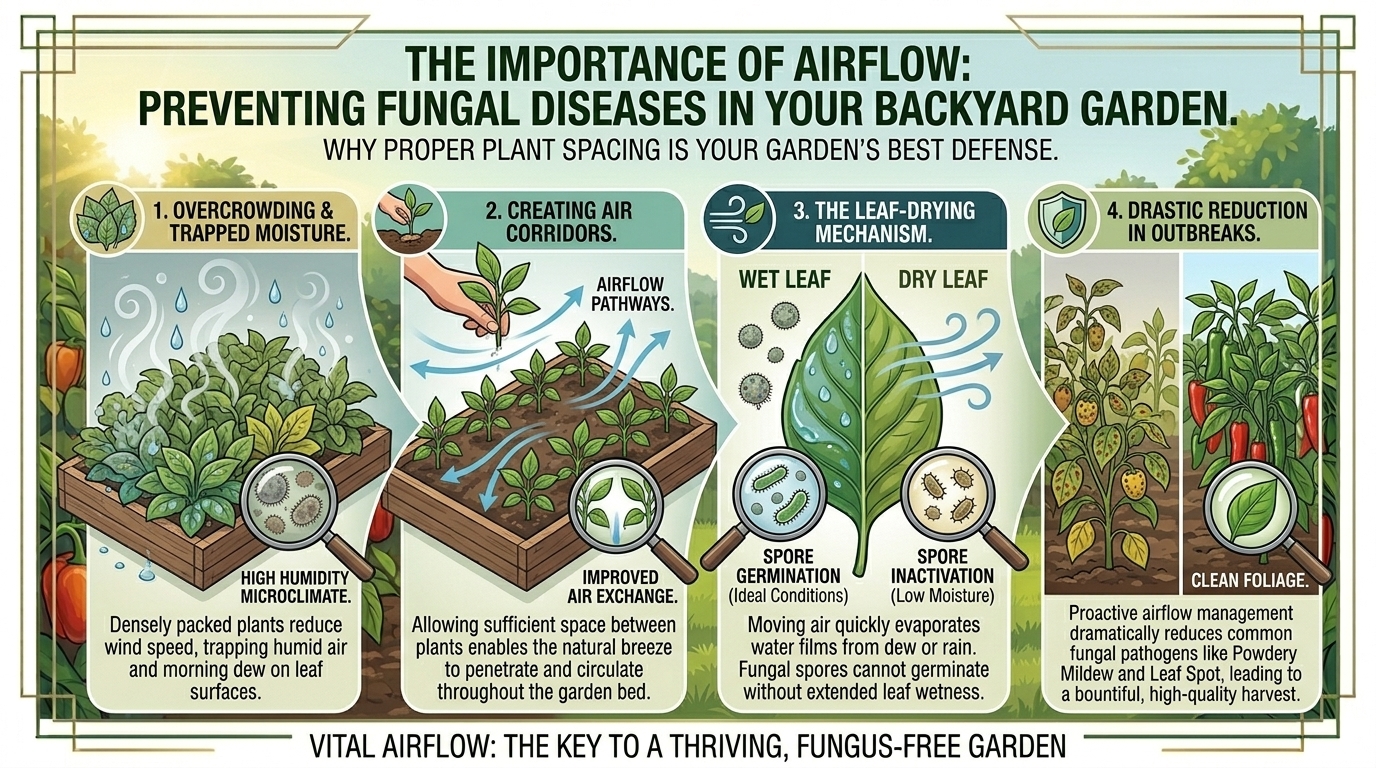 Why maintaining proper airflow between backyard garden plants drastically reduces fungal disease outbreaks.