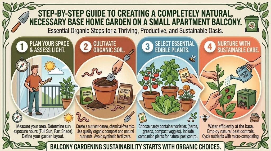 Step-by-step guide to creating a completely natural necessary base home garden on a small apartment balcony.