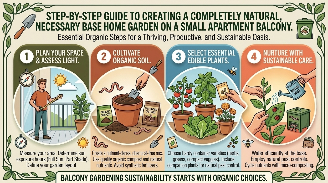 Step-by-step guide to creating a completely natural necessary base home garden on a small apartment balcony.