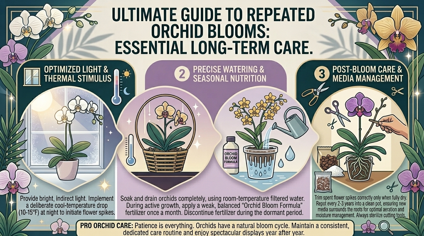 How to care for delicate indoor orchids so they bloom repeatedly year after year.