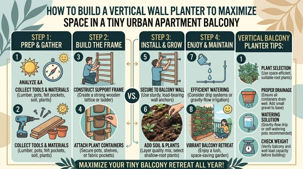How to build a vertical wall planter to maximize space in a tiny urban apartment balcony.
