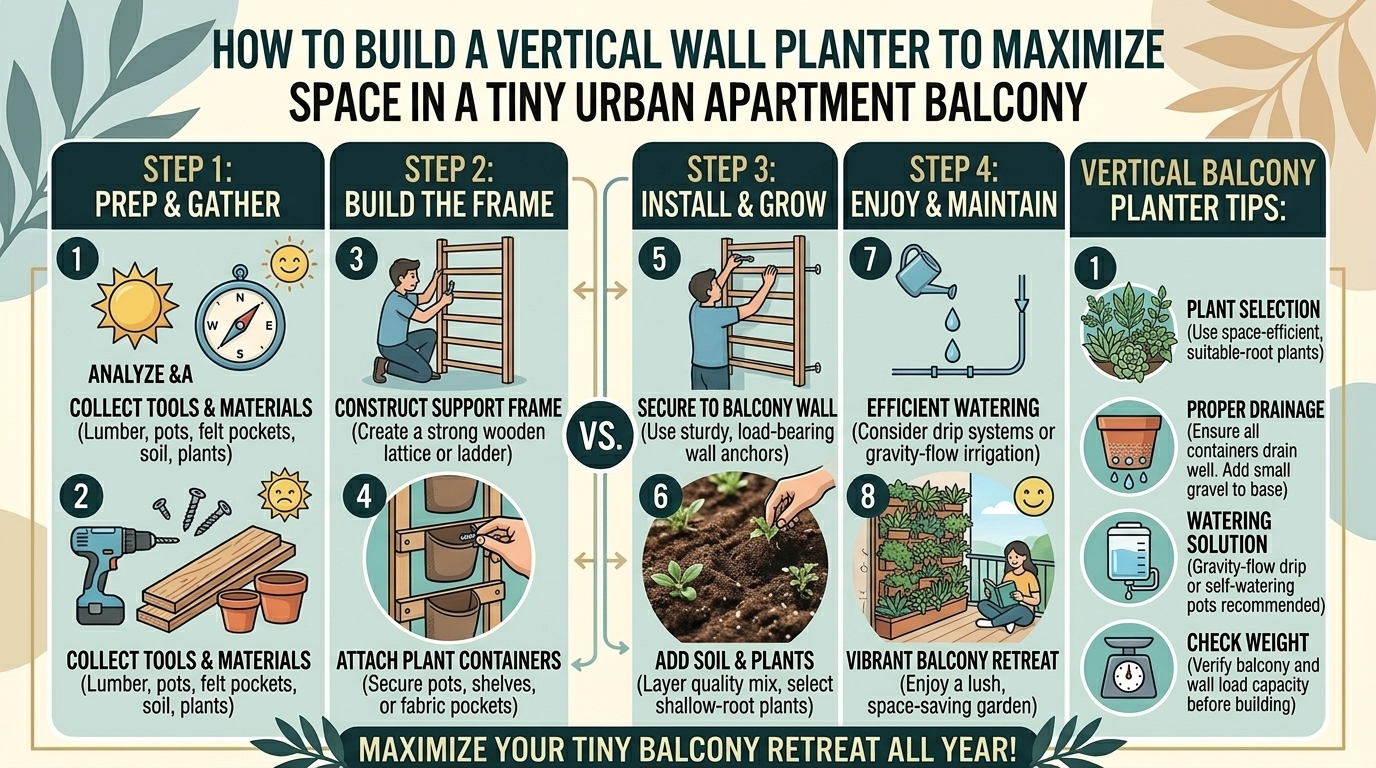 How to build a vertical wall planter to maximize space in a tiny urban apartment balcony.