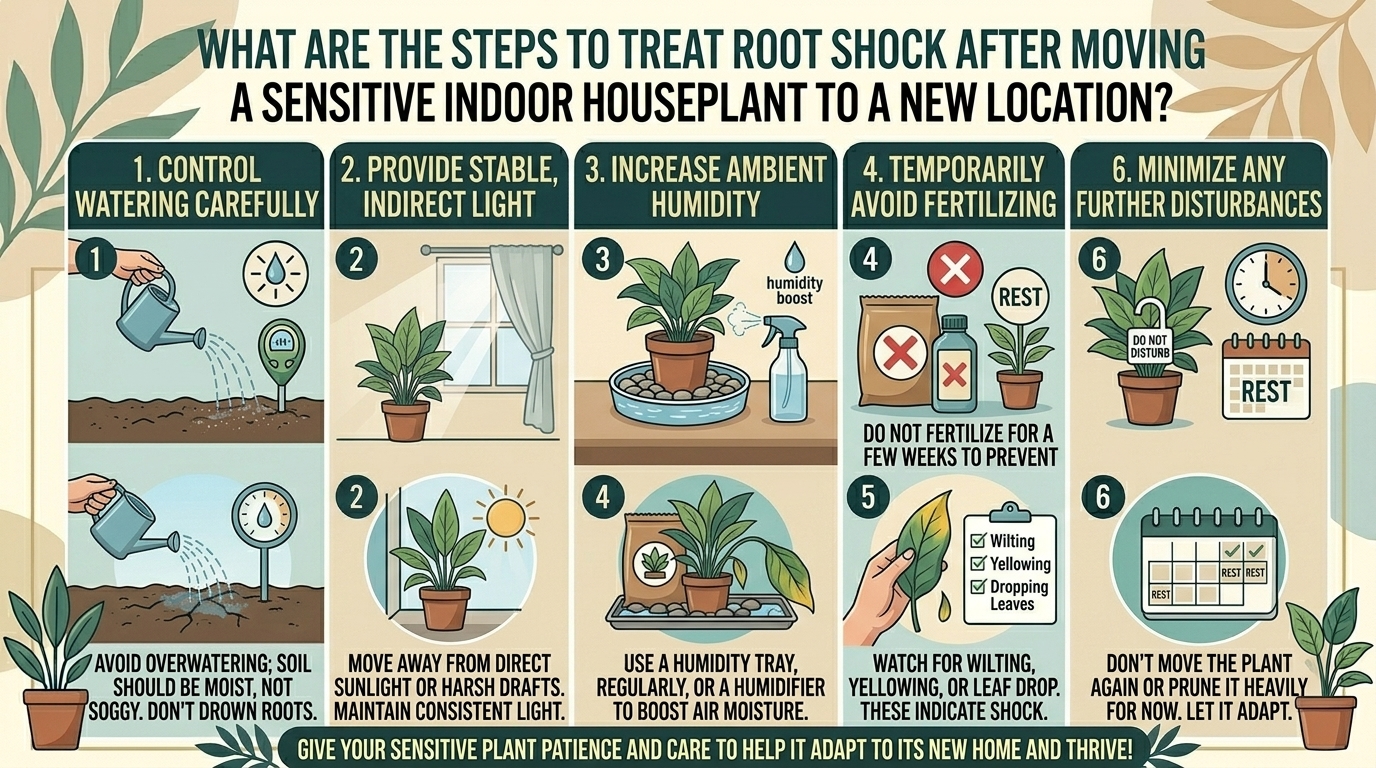How to treat root shock after moving a sensitive indoor houseplant to a new location.