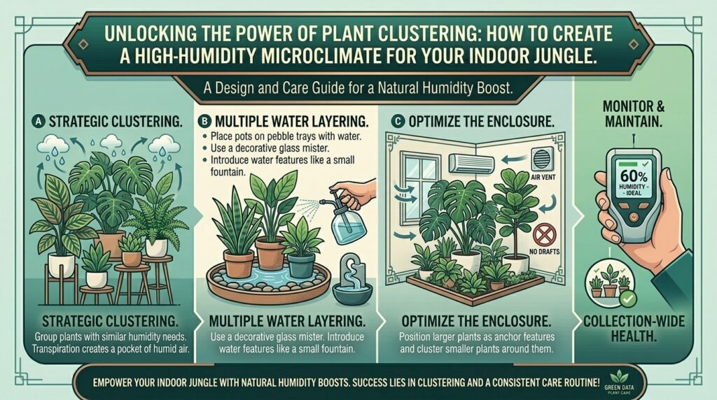 How to arrange multiple indoor houseplants together to create a natural microclimate with high humidity.