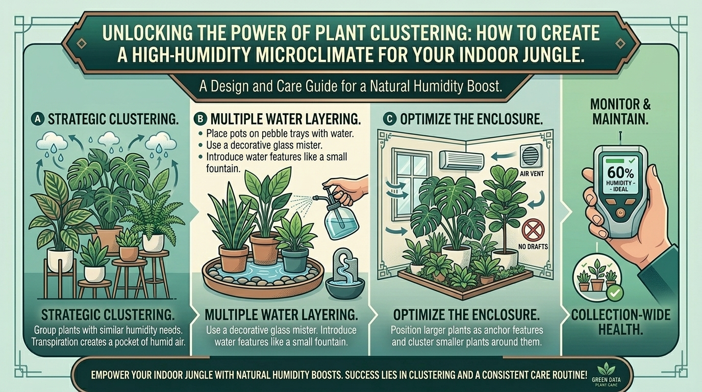 How to arrange multiple indoor houseplants together to create a natural microclimate with high humidity.